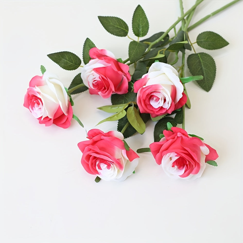 5-Pack Artificial Roses - Premium Plastic Silk Rose Flowers for All-Season Home Decor, Tabletop Decorations, and Holidays