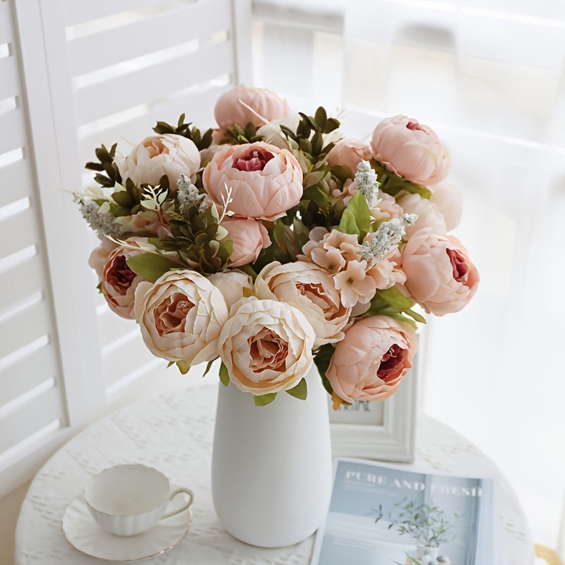 13 Heads of European Style Potted Peony Flowers for Living Room, Home, Dining Table Decoration, Artificial Flowers, Wedding Decoration - Multi-purpose