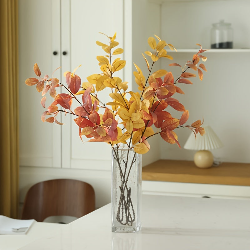 Boho Style 5-Pack Artificial Eucalyptus Stems, 35.43" Faux Coral Leaves for Vase Bouquets, Farmhouse Autumn Decor, Thanksgiving Party Centerpieces, Plastic Floral Arrangement