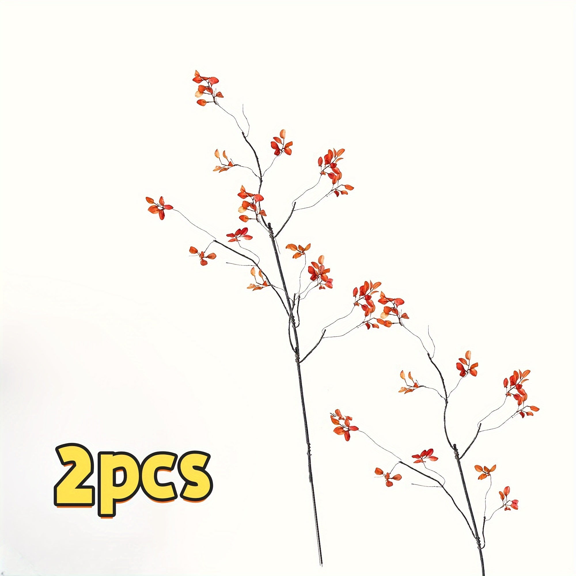 2pcs Faux Fall Plant Stems - Autumn Vine Branches for Home, Office, Event Decor - Plastic Tabletop Greenery for All Seasons, Ideal for Thanksgiving, Christmas, Halloween, Mother&