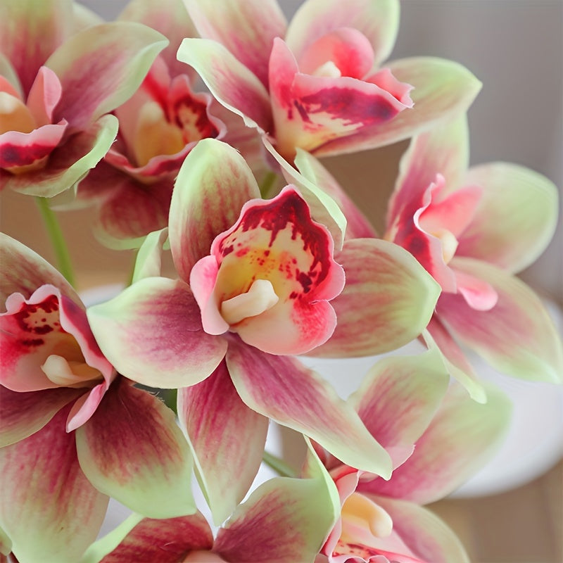 1pc Boho Chic Artificial Orchid Bouquet with 6 Blooms - Perfect for Home Decor, Weddings & Parties, Orchid, Double Stem, Silk