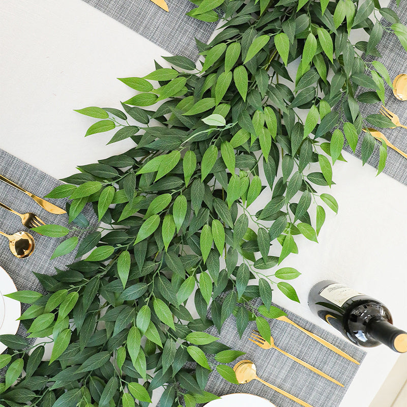 2-Pack Artificial Willow Garland, Silk Green Leaves Faux Hanging Plants, Plastic Greenery Decoration for Wedding Arch, Bedroom Wall, Party, Apartment, Room Decor - Ideal for St. Patrick&