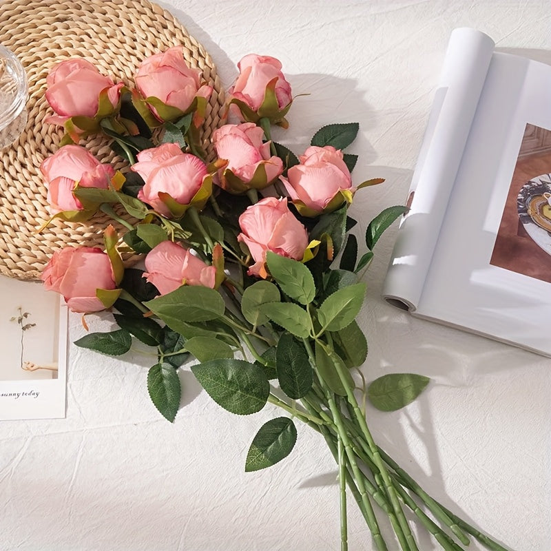 DuHouse 5/10pcs Artificial Silk Roses Fake Flowers Bouquet Long Stems for Wedding Home Party Decoration