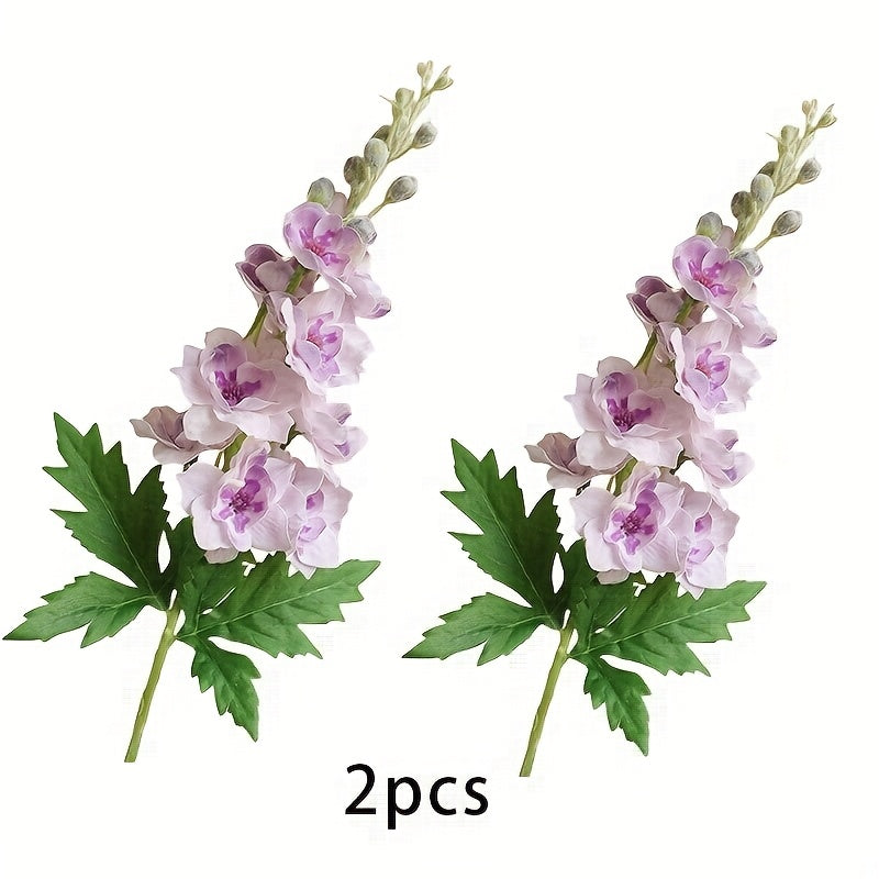 2pcs Silk Larkspur & Snapdragon Artificial Flowers - Long Stem Faux Delphinium for Home, Office, Garden, Wedding Decor - Versatile Indoor/Outdoor Vase Arrangement