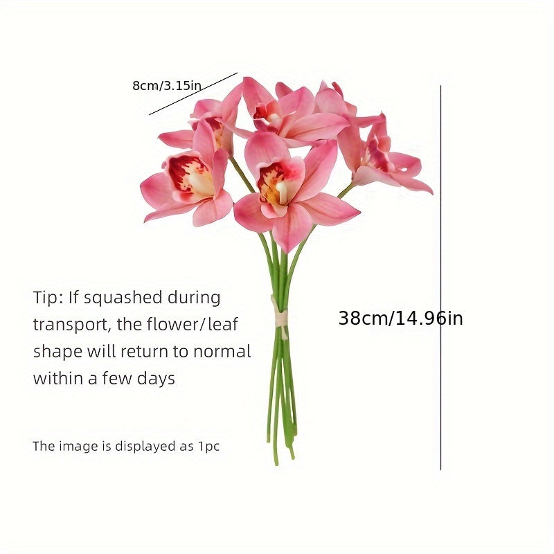 1pc Boho Chic Artificial Orchid Bouquet with 6 Blooms - Perfect for Home Decor, Weddings & Parties, Orchid, Double Stem, Silk