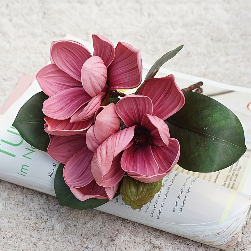 4pcs Set of Premium Artificial Magnolia Flowers - Real Touch Faux Blooms for Elegant Home Decor & Table Centerpieces, Perfect for Christmas, Valentine&