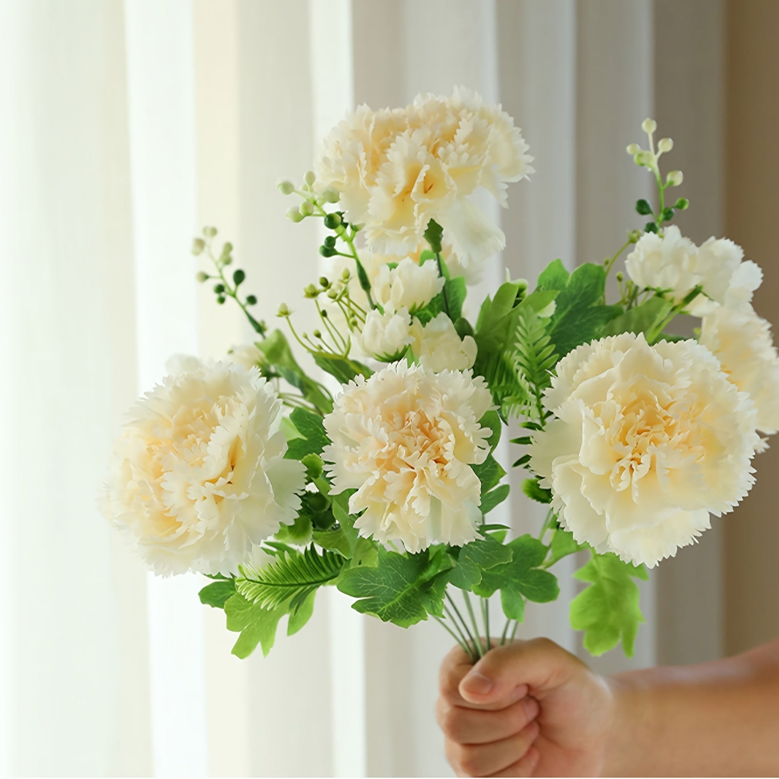 Boho Style Artificial Carnation Flowers with Stems, 10-Head Silk Pink Faux Floral Arrangement for DIY Home, Bridal Wedding, Birthday Party, Desk, Kitchen, Office Decor, Mother&