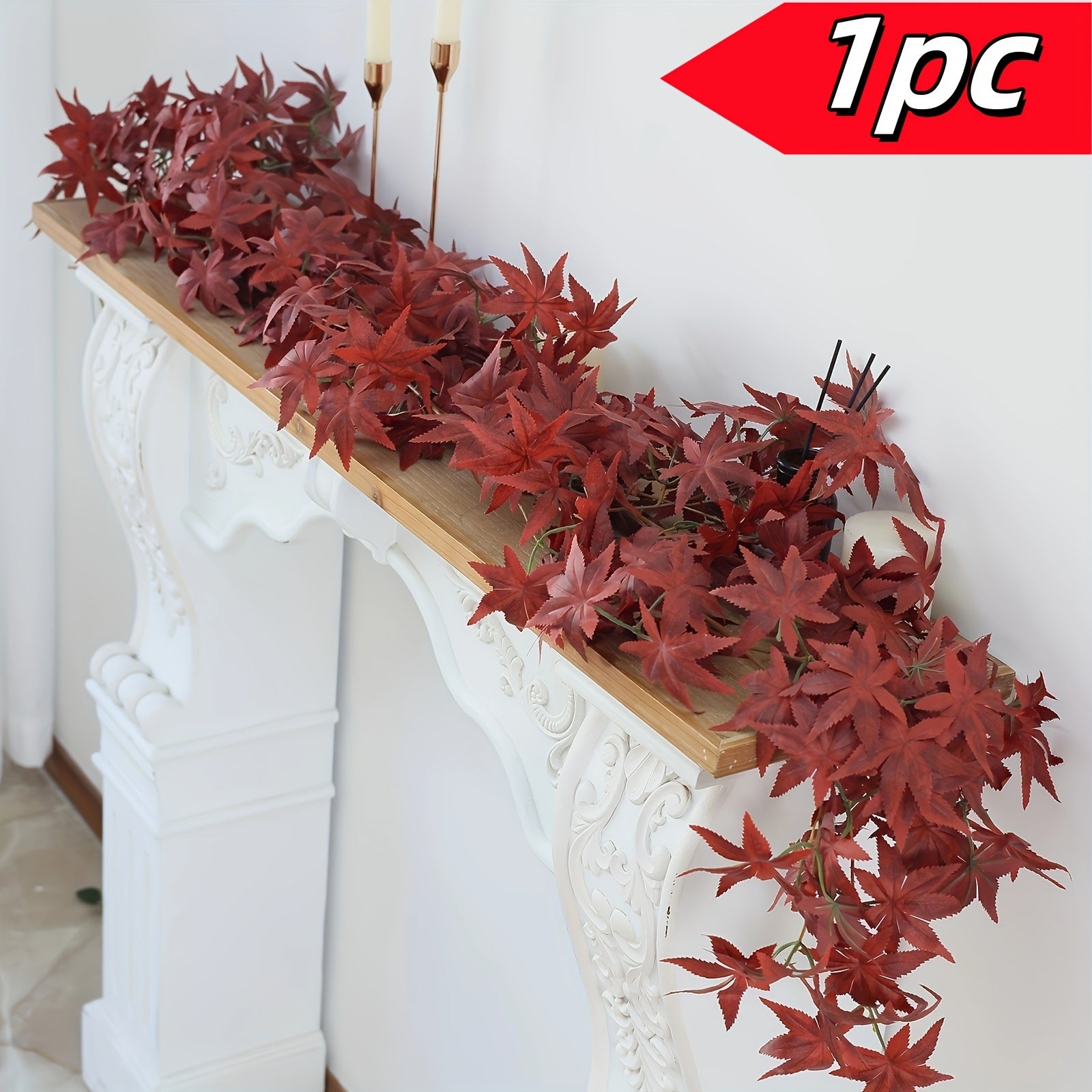 1pc, 71In Artificial Maple Leaf Garland, Bohemian Style, Plastic Autumn Foliage, Thanksgiving & Christmas Home Decor, Festive Fall Leaf Hanging Vine for Fireplace, Wedding, Party, Holiday Decor