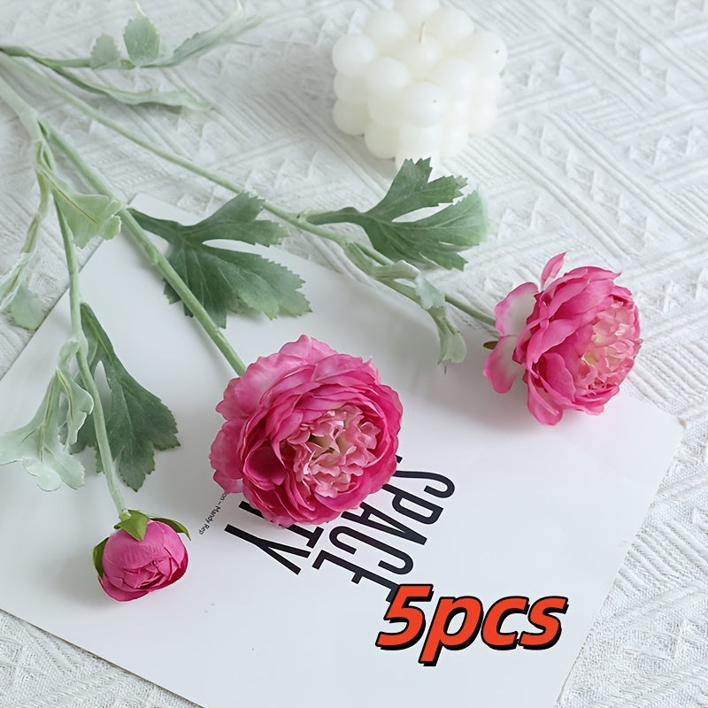 Boho Style 5pcs Real Touch Artificial Peony Bouquet - Plastic Faux Flowers for Home Office Decor, Floral Arrangements, Garden Decor, Mother&