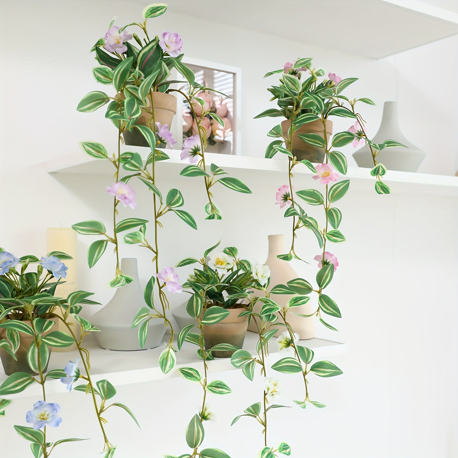 Charming Faux Hanging Petunia with Mini Pot - Perfect for Indoor & Outdoor Decor, Wall, Balcony, and Home Accents