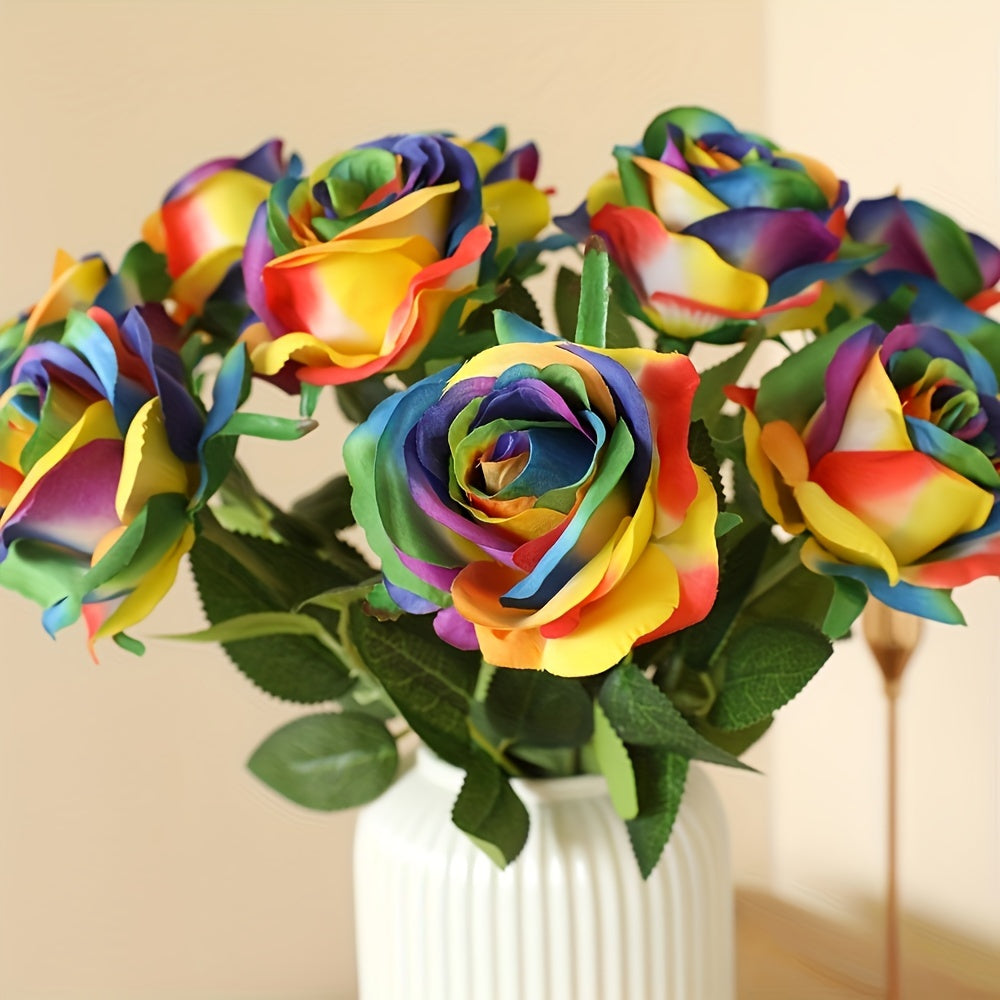 5-Pack Artificial Roses - Premium Plastic Silk Rose Flowers for All-Season Home Decor, Tabletop Decorations, and Holidays