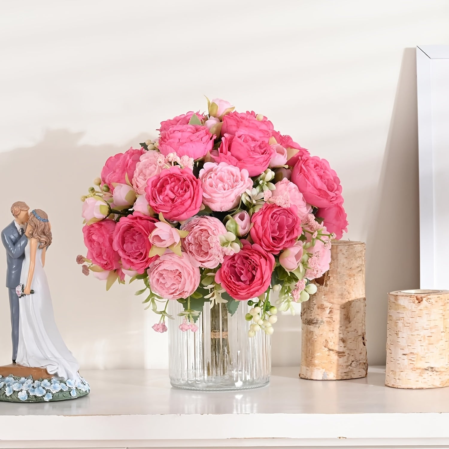2 Bundles Peonies Artificial Flowers, Mixed Pink Artificial Peonies, Silk Peonies Flowers Fake Peonies Artificial Flowers Peonies Bouquet for Centerpiece Table Wedding Party Home Decor