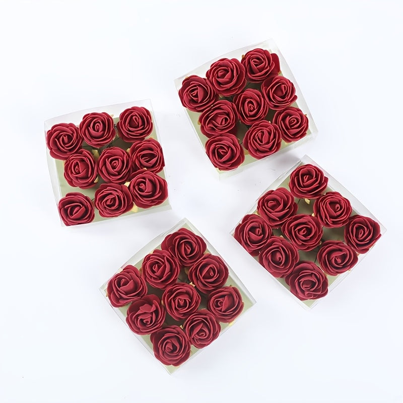 36pcs, Artificial Flower Plastic Rose, Mini Artificial Rose Box, You Will Receive 4 Boxes, A Total of 36 Mini Roses, UV Resistant Artificial Flowers, DIY Decorative Flowers, Valentine&