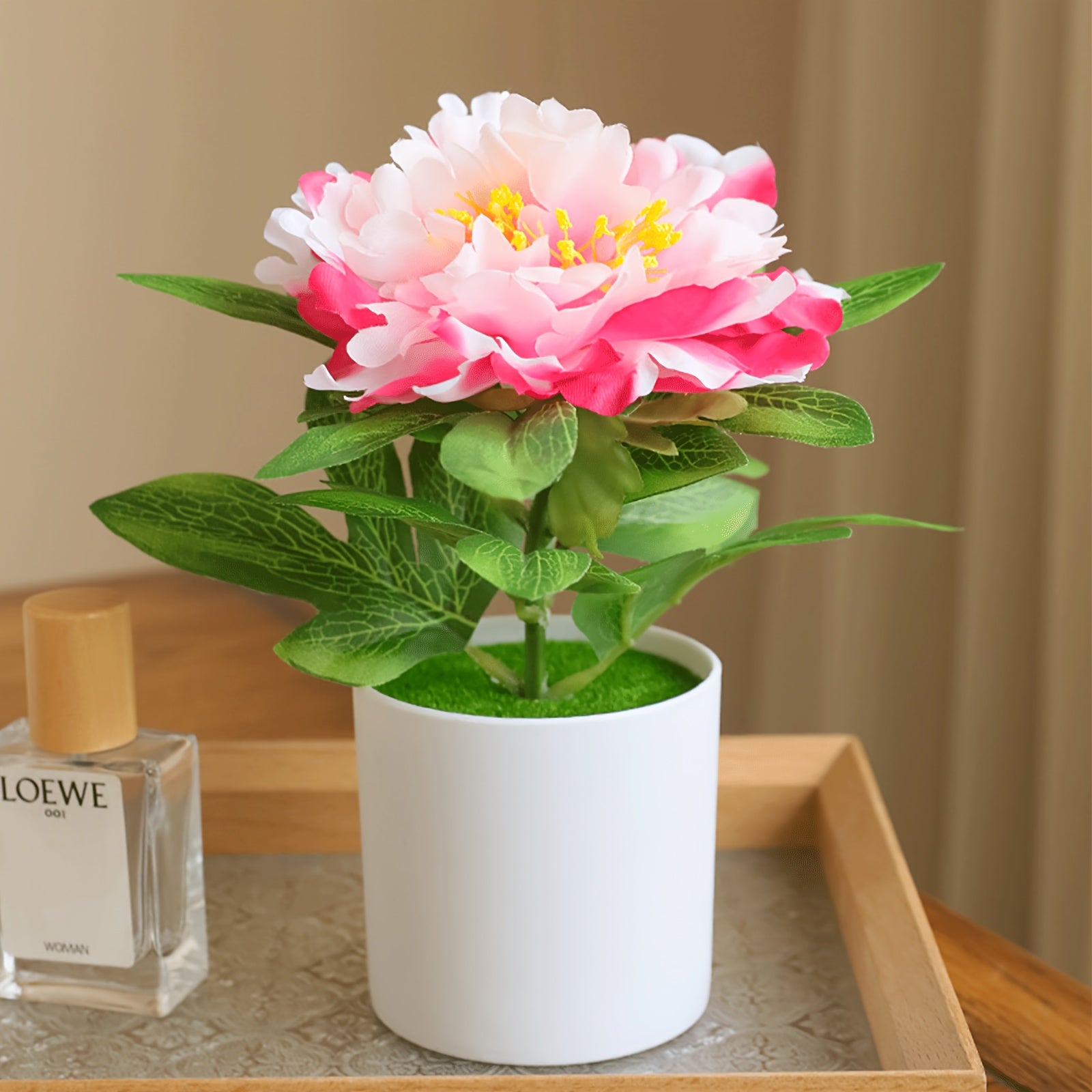 MOHUAGE Lifelike Artificial Peony in Pot - Perfect for Home & Office Decor, Ideal for Spring, St. Patrick&