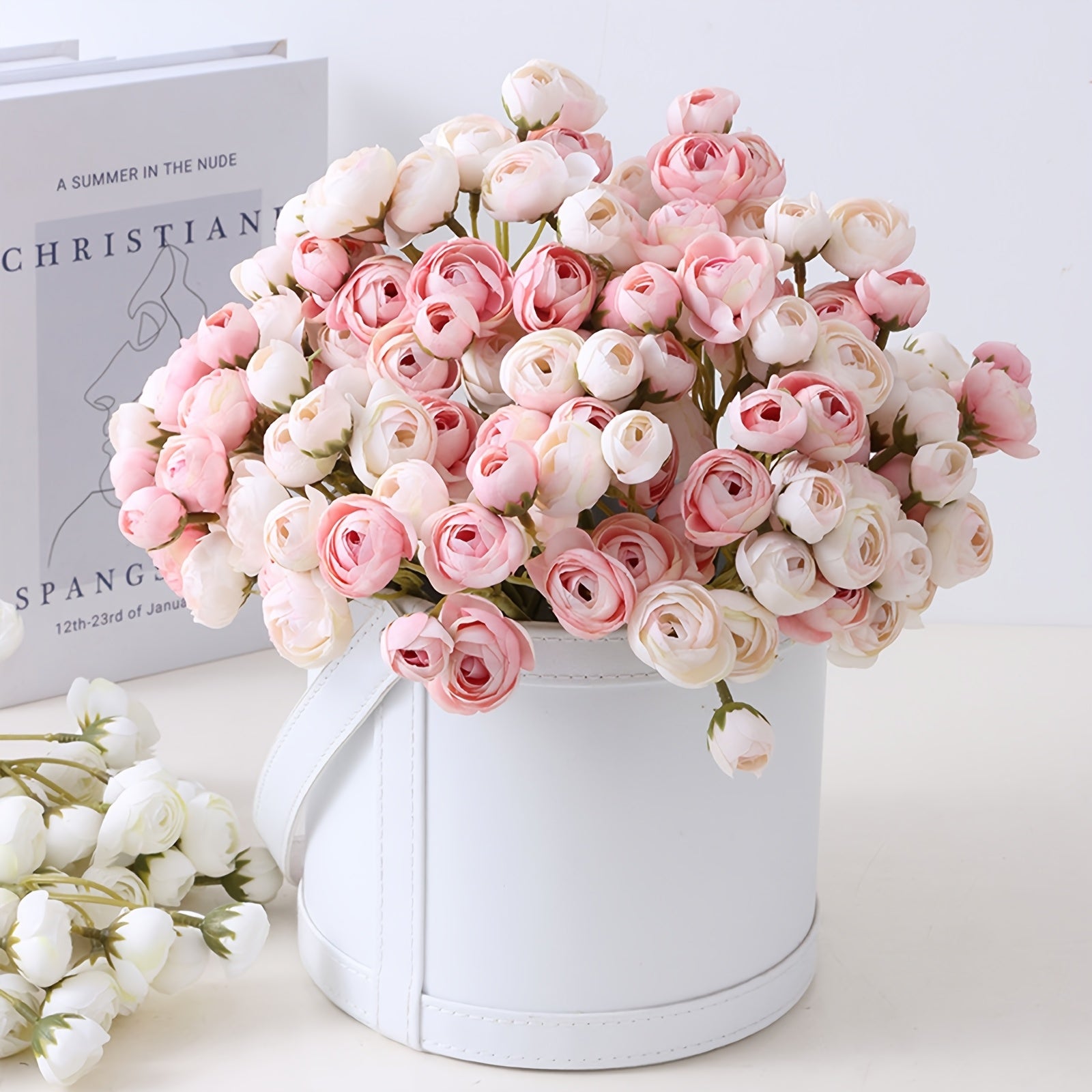3/5 Bunches of Artificial Mini Rose Camellia Bouquets, Hand-tied Artificial Flowers Brazilian Small Tea Roses, Perfect for DIY Bouquets, Wedding and Party Decorations, Home Office Desk Center Decorations, Outdoor Gardens, Engagement, Valentine&
