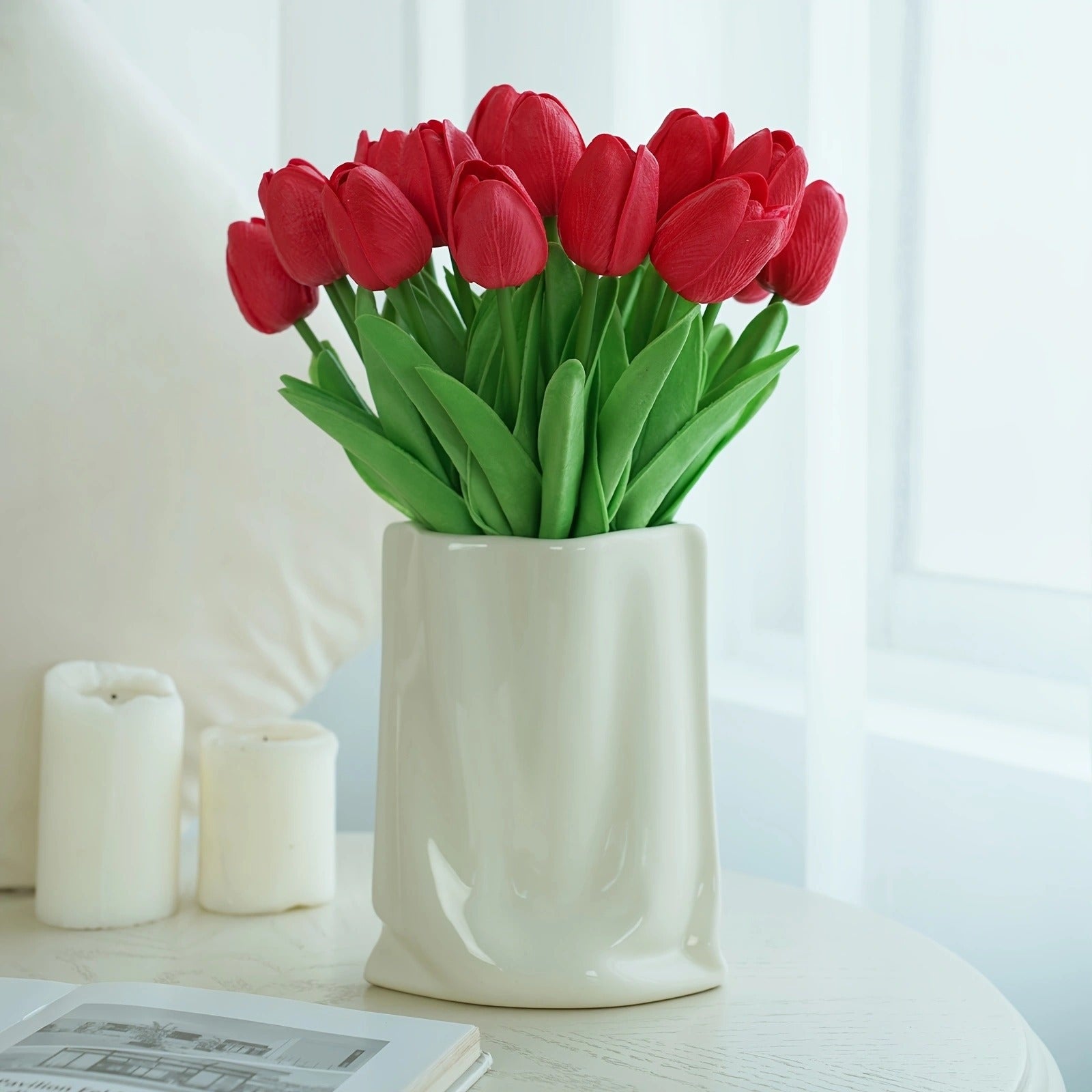 10 high-end artificial flowers, real touch tulip bouquet, wedding room home hotel party event Christmas decoration