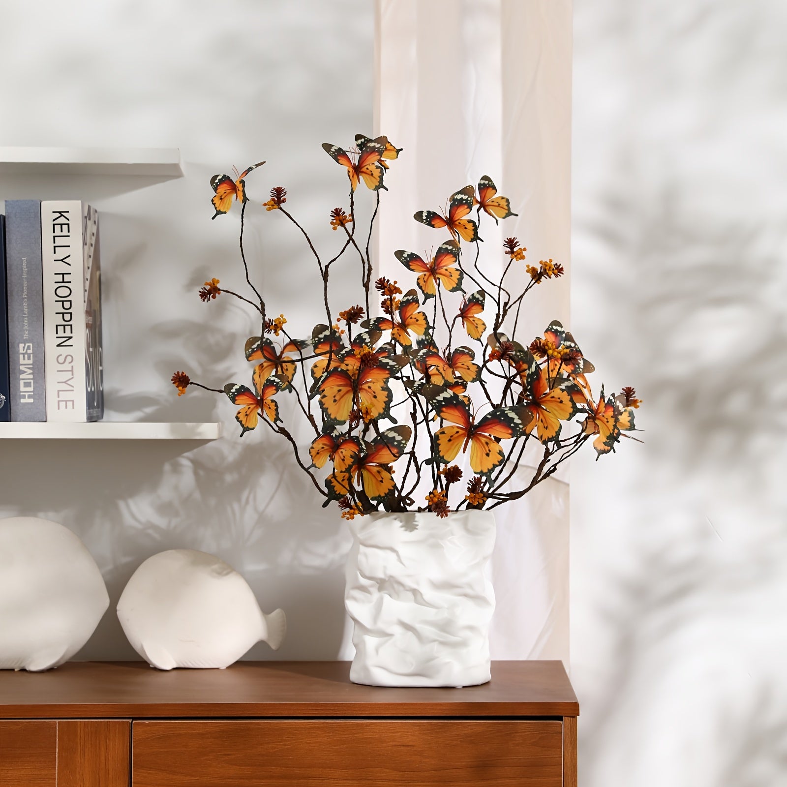1pc Lifelike Butterfly Flower Arrangement - 5 Blooms, Perfect for DIY Home Decor & Gifts for Weddings, Valentine&