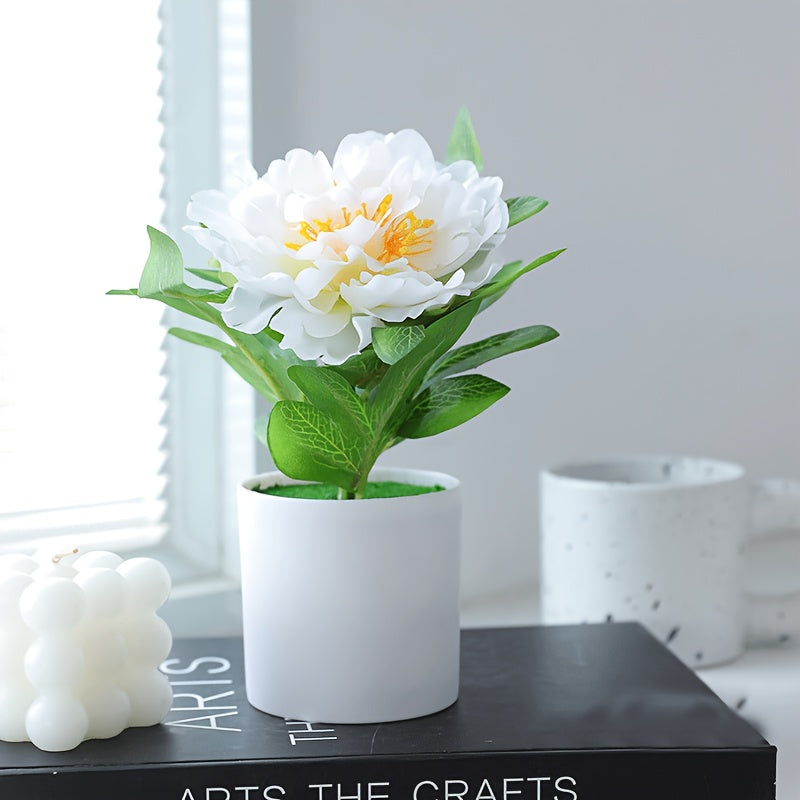 MOHUAGE Lifelike Artificial Peony in Pot - Perfect for Home & Office Decor, Ideal for Spring, St. Patrick&