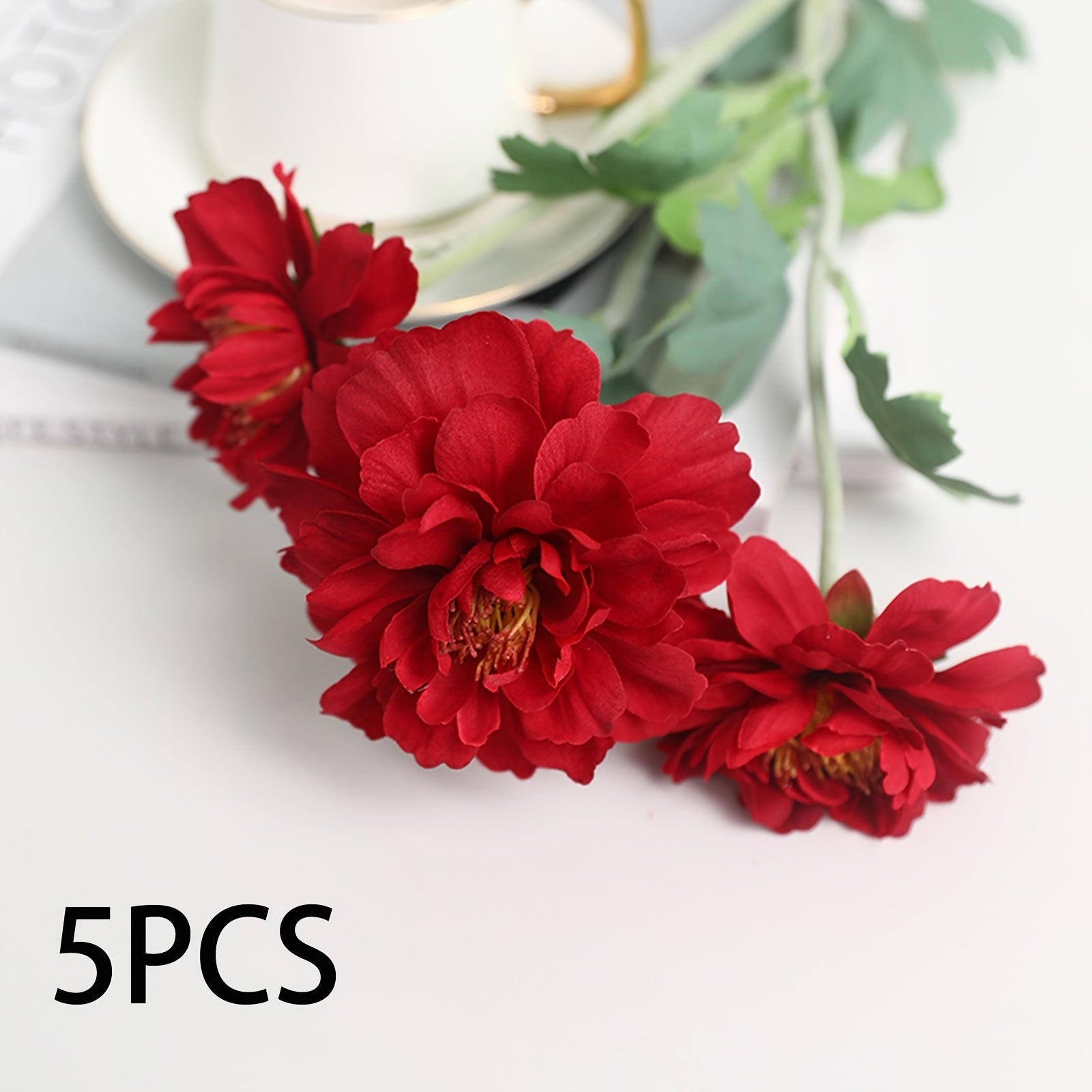 2/5 Stems Lifelike Artificial Silk Peony Flowers - Spring Season Plastic Evergreen Faux Floral for DIY Bouquets, Wedding, Party Home Office Desk Centerpiece, Outdoor Garden, Engagement, Valentine&
