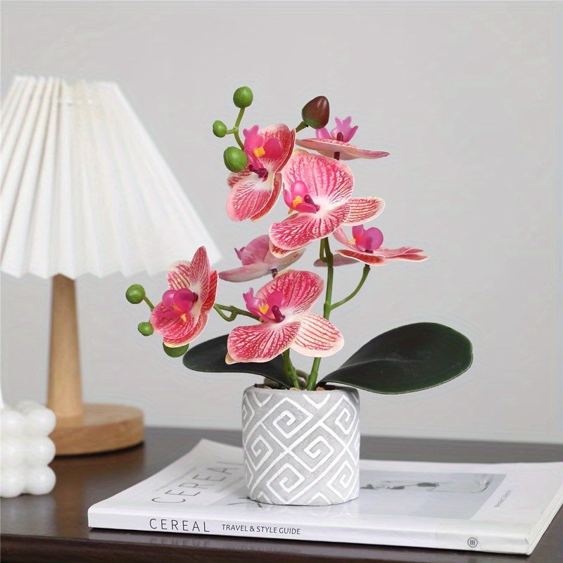 Vibrant 11" Artificial Phalaenopsis Orchid Bonsai - Perfect for Home & Office Decor, Table Centerpieces | Ideal for Christmas, Valentine&