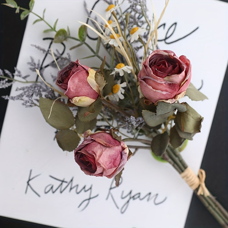 3-Head Artificial Daisy & Rose Bouquet - Perfect for Home, Wedding, Holiday Decor | Table Centerpiece, Birthday, Valentine&