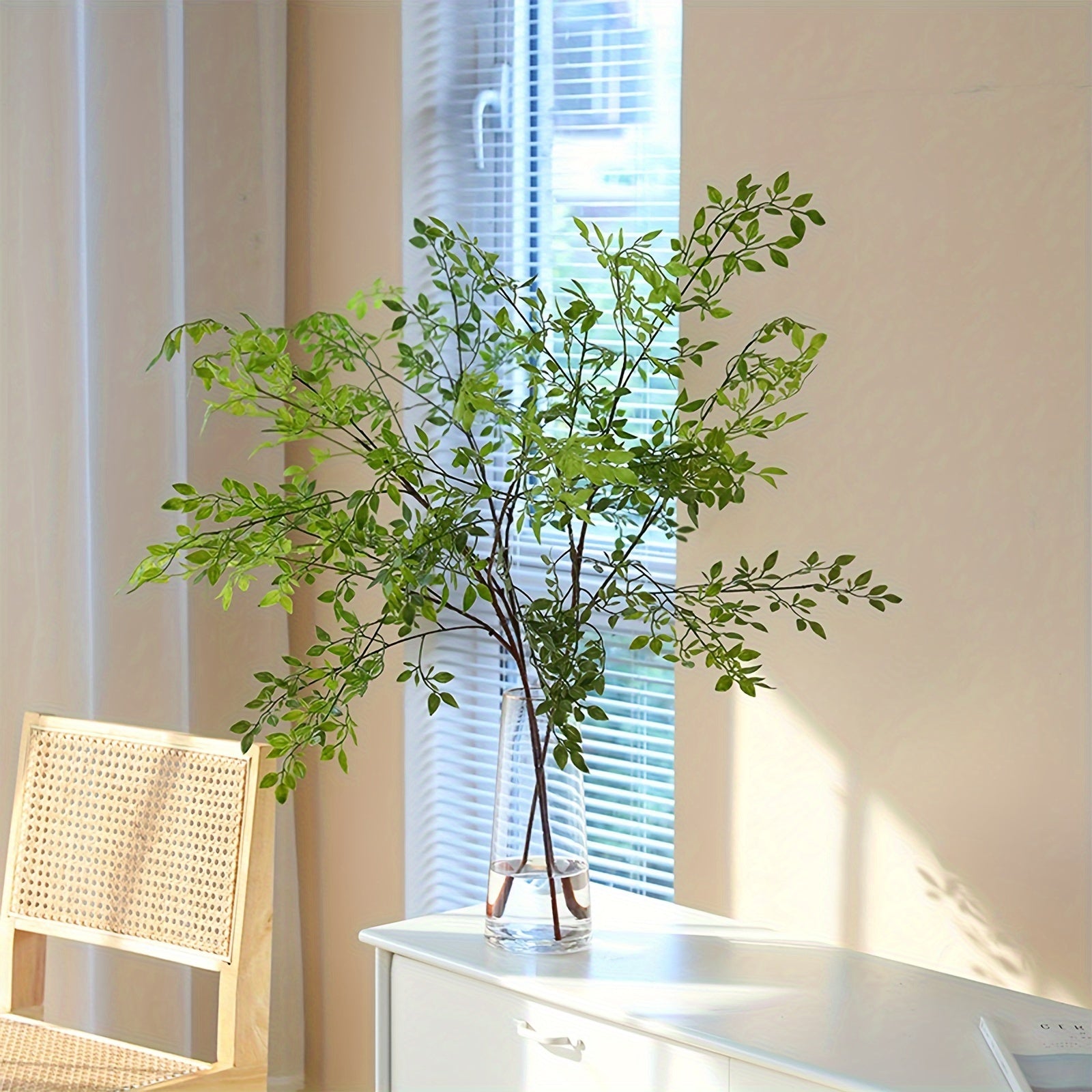 3/5pcs Artificial Green Plant Stems 39.37 Inch Fake Branches for Vase Fillers Fake Banyan Branch Plants for Home Office Party Wedding Decoration, Gathering Occasion