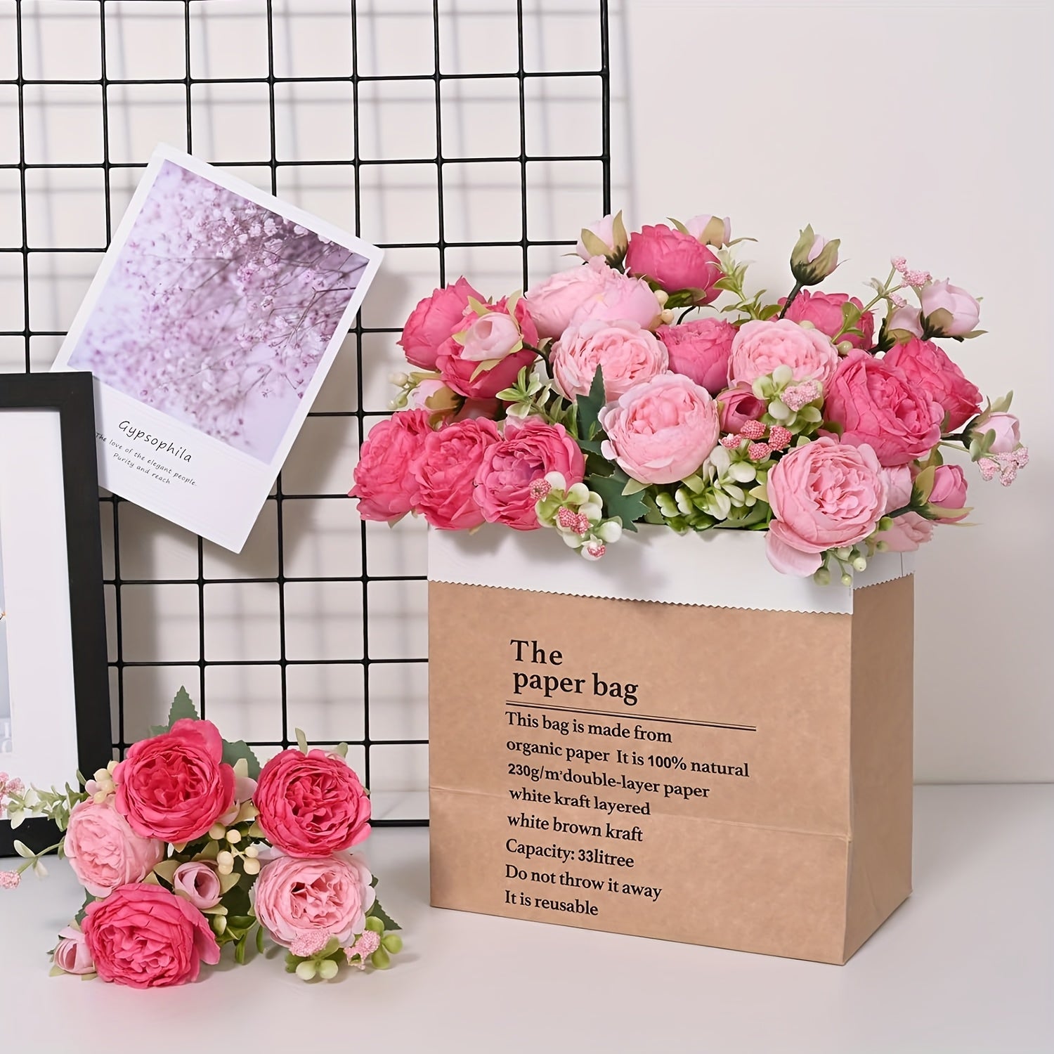 2 Bundles Peonies Artificial Flowers, Mixed Pink Artificial Peonies, Silk Peonies Flowers Fake Peonies Artificial Flowers Peonies Bouquet for Centerpiece Table Wedding Party Home Decor
