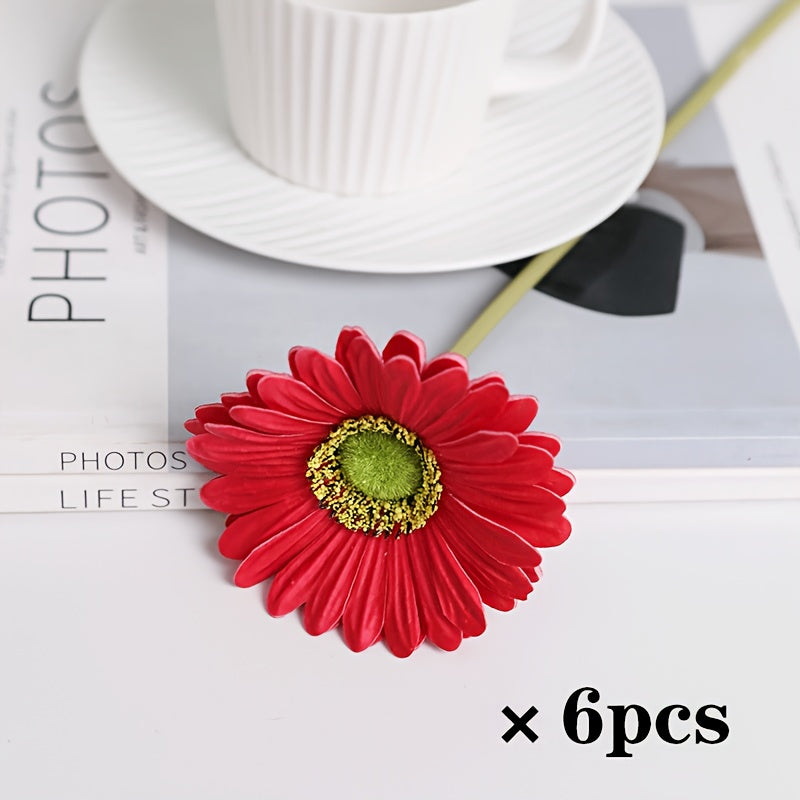 6pcs MOHUAGE Artificial Sunflower Bouquet - Real Touch Plastic Flowers for Home Decor, Garden Style, Perfect for Christmas, Thanksgiving, Valentine&