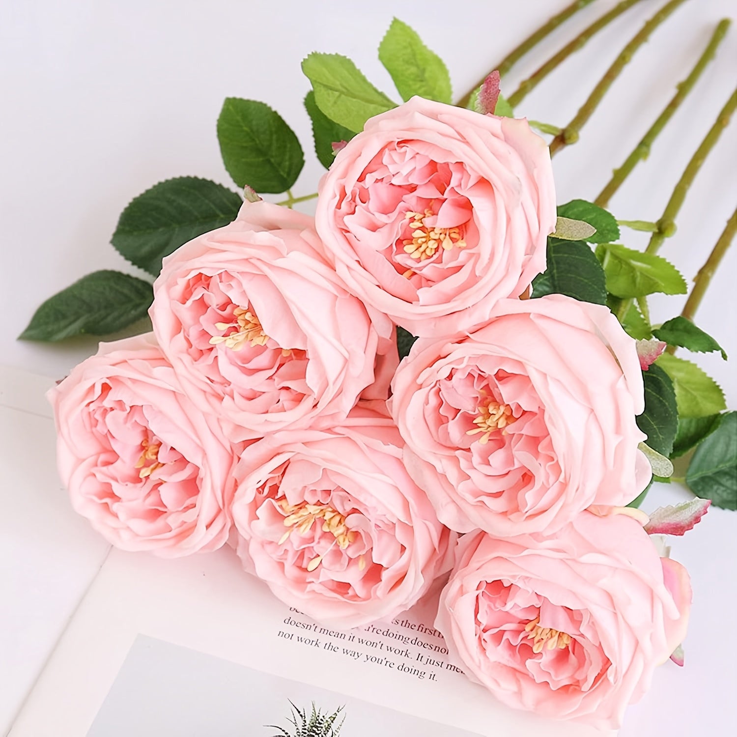 2pcs UKELER Real Touch Latex Pink Austin Roses, Plastic Artificial Flowers for Wedding Bouquet, Home Decor, Tabletop Arrangement, Thanksgiving, Christmas, Easter, Valentine&