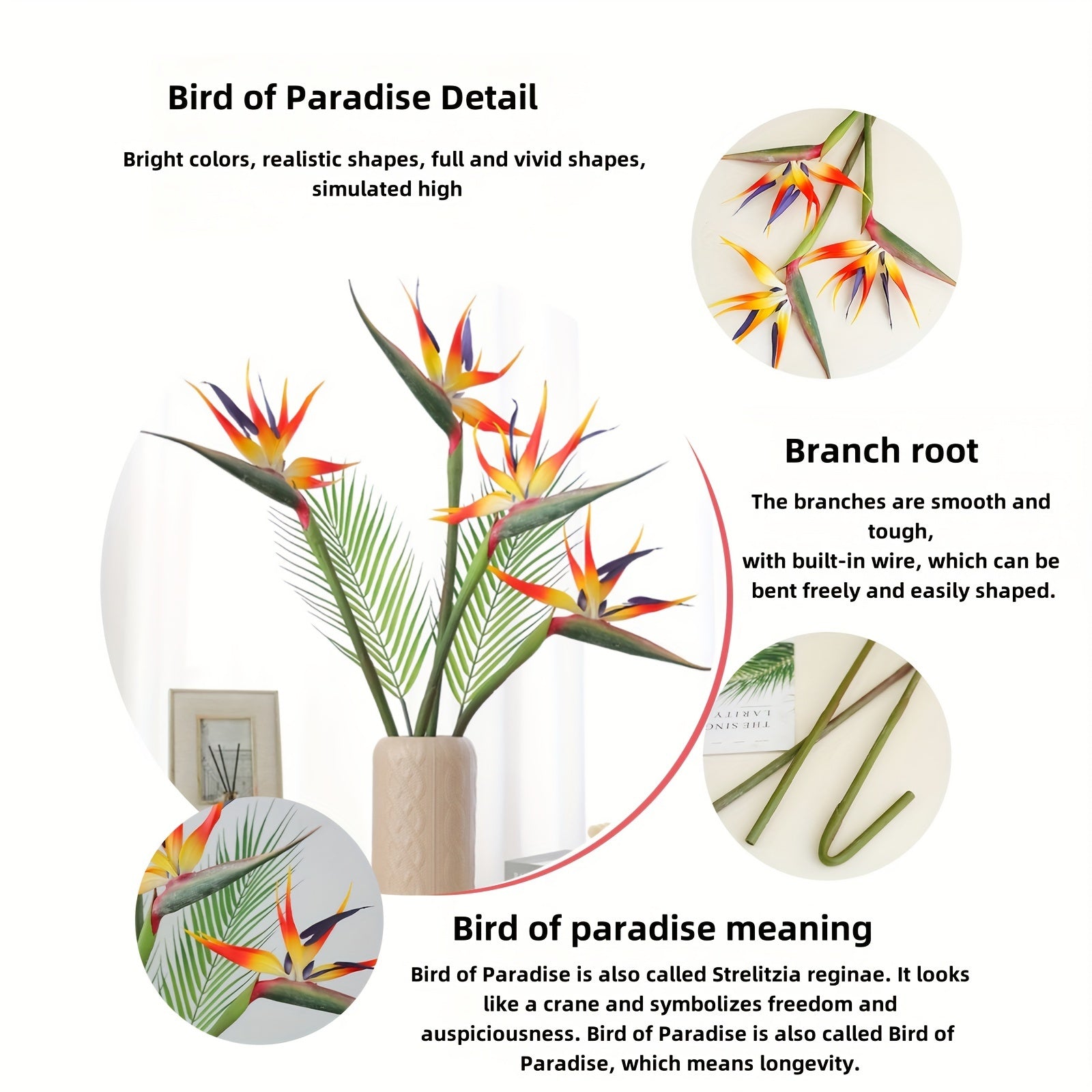 1pc Boho Style Artificial Bird of Paradise Flowers, Plastic Floral Swags, for Home Office Wedding Centerpiece, Spring Autumn Table Decor, Halloween Thanksgiving Christmas Easter Holiday Decorations