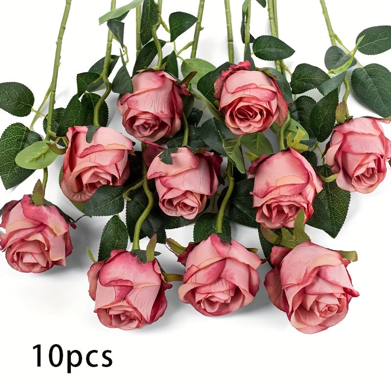 DuHouse 5/10pcs Artificial Silk Roses Fake Flowers Bouquet Long Stems for Wedding Home Party Decoration