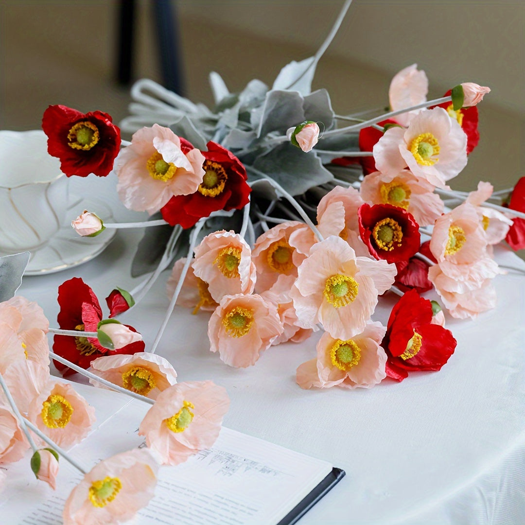 Elegant Artificial Poppy Bouquet - Perfect for Weddings, Home & Garden Decor, Valentine&