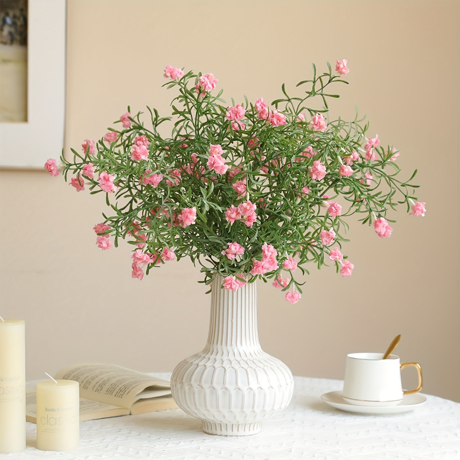 Boho Style Artificial Flower Swags, 3 Branches Plastic Gypsophila & Cherry Blossom Bundle - Faux Silk Flower Bunch for Wedding, Bachelorette, Restaurant & Home Decor - Ideal for Christmas, Valentine&
