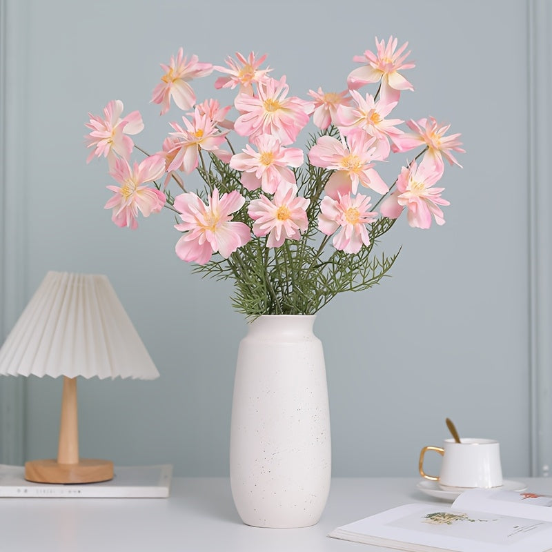 1pc MOHUAGE Classic Style 6-Head Flocked Cosmos Artificial Flowers, Versatile Plastic Floral Arrangement, with Suitable for Spring, Christmas, Halloween, Easter, Hanukkah, Thanksgiving, Valentine&