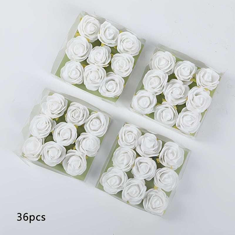 36pcs, Artificial Flower Plastic Rose, Mini Artificial Rose Box, You Will Receive 4 Boxes, A Total of 36 Mini Roses, UV Resistant Artificial Flowers, DIY Decorative Flowers, Valentine&
