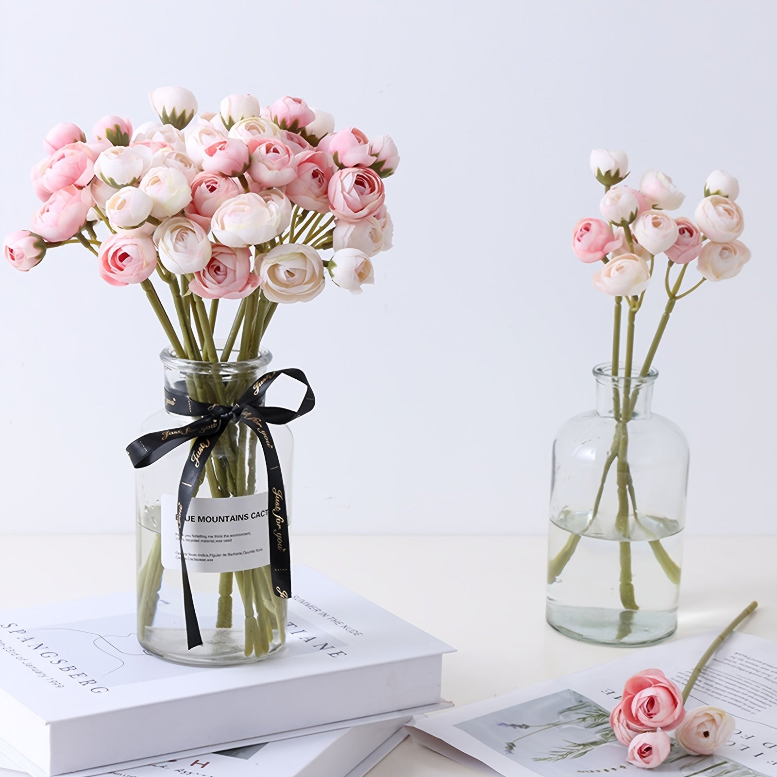 3/5 Bunches of Artificial Mini Rose Camellia Bouquets, Hand-tied Artificial Flowers Brazilian Small Tea Roses, Perfect for DIY Bouquets, Wedding and Party Decorations, Home Office Desk Center Decorations, Outdoor Gardens, Engagement, Valentine&