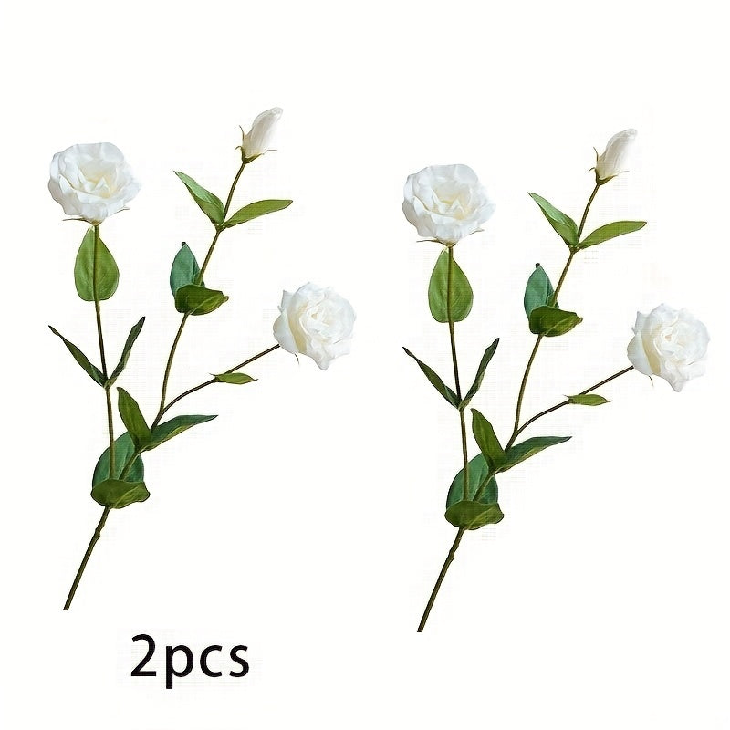 Elegant 2-Branch Artificial Lisianthus Bouquet - 3 Silk Flower Heads, Perfect for DIY Wedding & Home Decor, Versatile Faux Floral Arrangement Accessory, Plastic, Eustoma