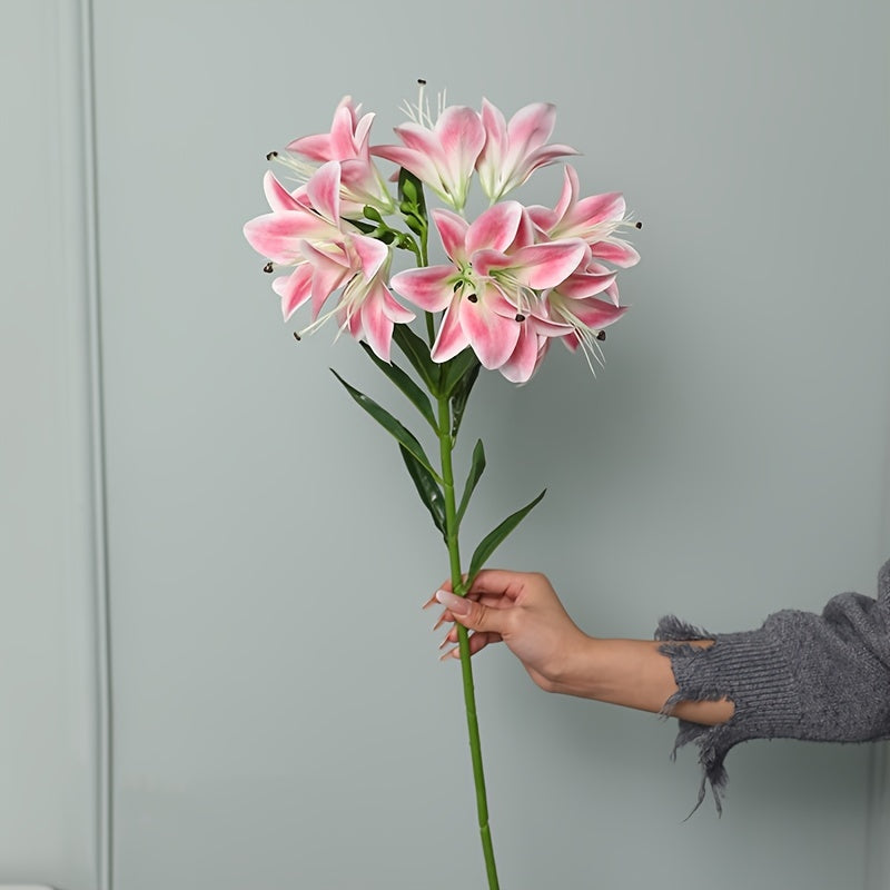 1pc Luxurious Silk Lily Bouquet with 10 Blooms - Perfect for DIY Wedding Decor, Bridal Showers, Easter & Birthday Parties - Durable Faux Floral Arrangement