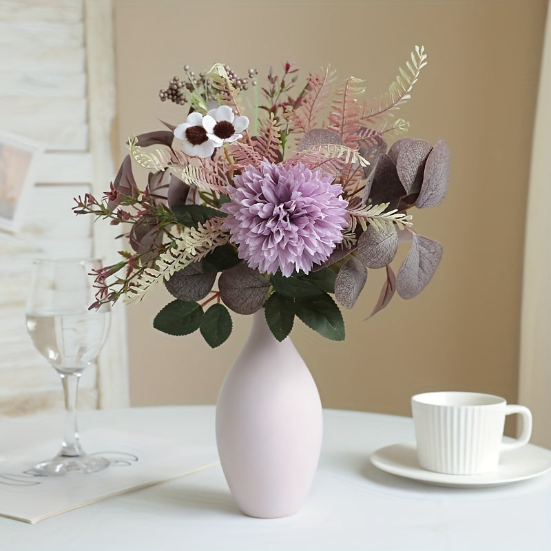 Classic Artificial Chrysanthemum & Eucalyptus Leaf Bouquet - Versatile Faux Floral Arrangement for Home, Kitchen, Table Decor, Weddings, and Seasonal Celebrations - Durable, Easy-to-Style Plastic Swags for Halloween, Easter, Valentine&