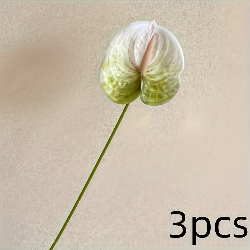 3-Pack Artificial Anthurium Flower Stems - Boho Style Versatile Plastic Floral Decor