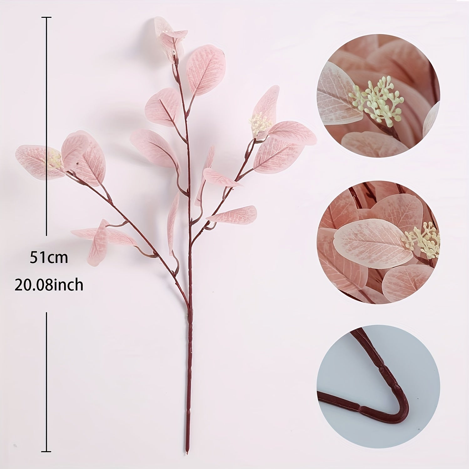 10pcs Pink Artificial Eucalyptus Stems - 20" Faux Greenery with Leaves & Berries for Weddings, Parties, and Home Decor - Perfect for Bouquets, Flower Arrangements, and Holiday Decorations