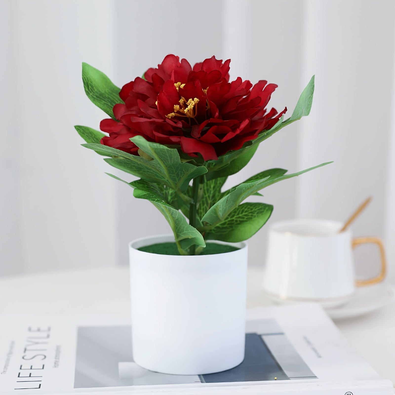 MOHUAGE Lifelike Artificial Peony in Pot - Perfect for Home & Office Decor, Ideal for Spring, St. Patrick&