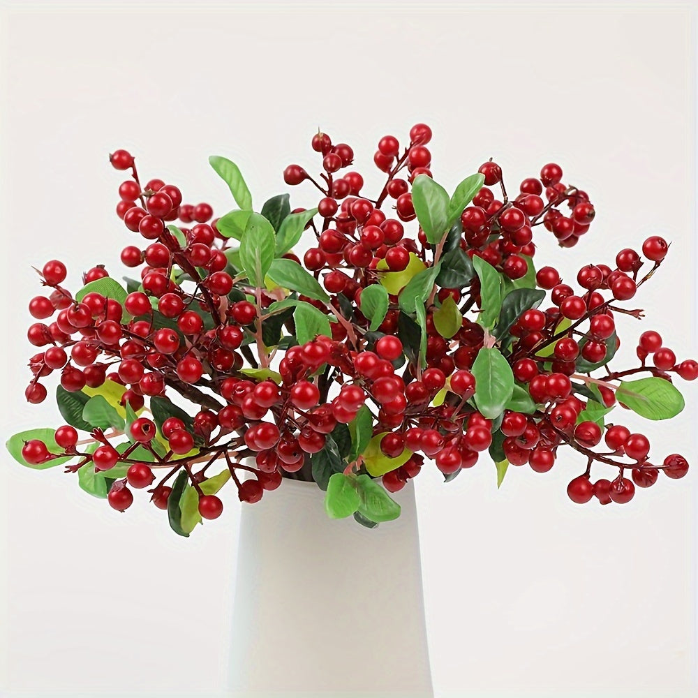 10pcs Red Fake Holly Berry Twig, Simulation Berry Flower for Photography Christmas Thanksgiving Home Wedding Decor