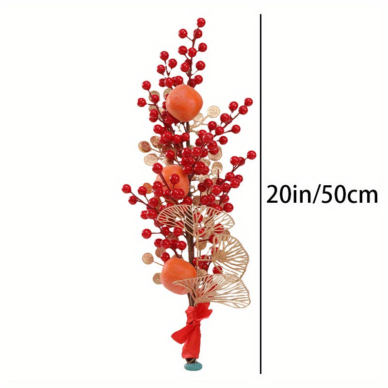 20in Golden Ginkgo & Red Berry Artificial Bouquet - Perfect for Chinese New Year, Home & Office Decor