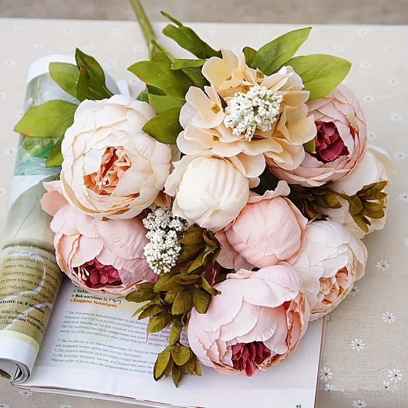 Elegant 2pcs Champagne Peony Silk Flowers - Perfect for DIY Crafts, Bridal Bouquets & Home Decor | Versatile for Any Room & Holiday