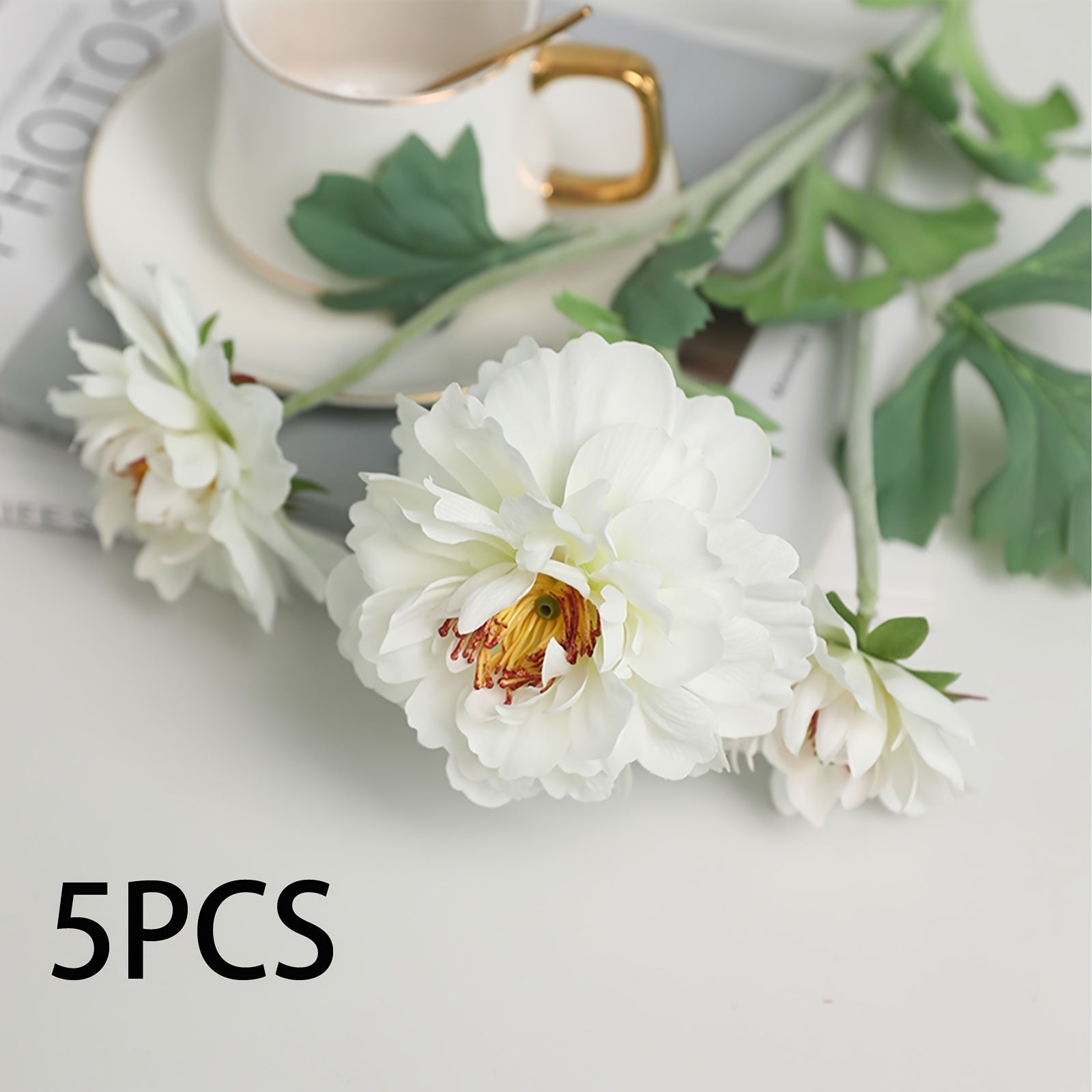 2/5 Stems Lifelike Artificial Silk Peony Flowers - Spring Season Plastic Evergreen Faux Floral for DIY Bouquets, Wedding, Party Home Office Desk Centerpiece, Outdoor Garden, Engagement, Valentine&