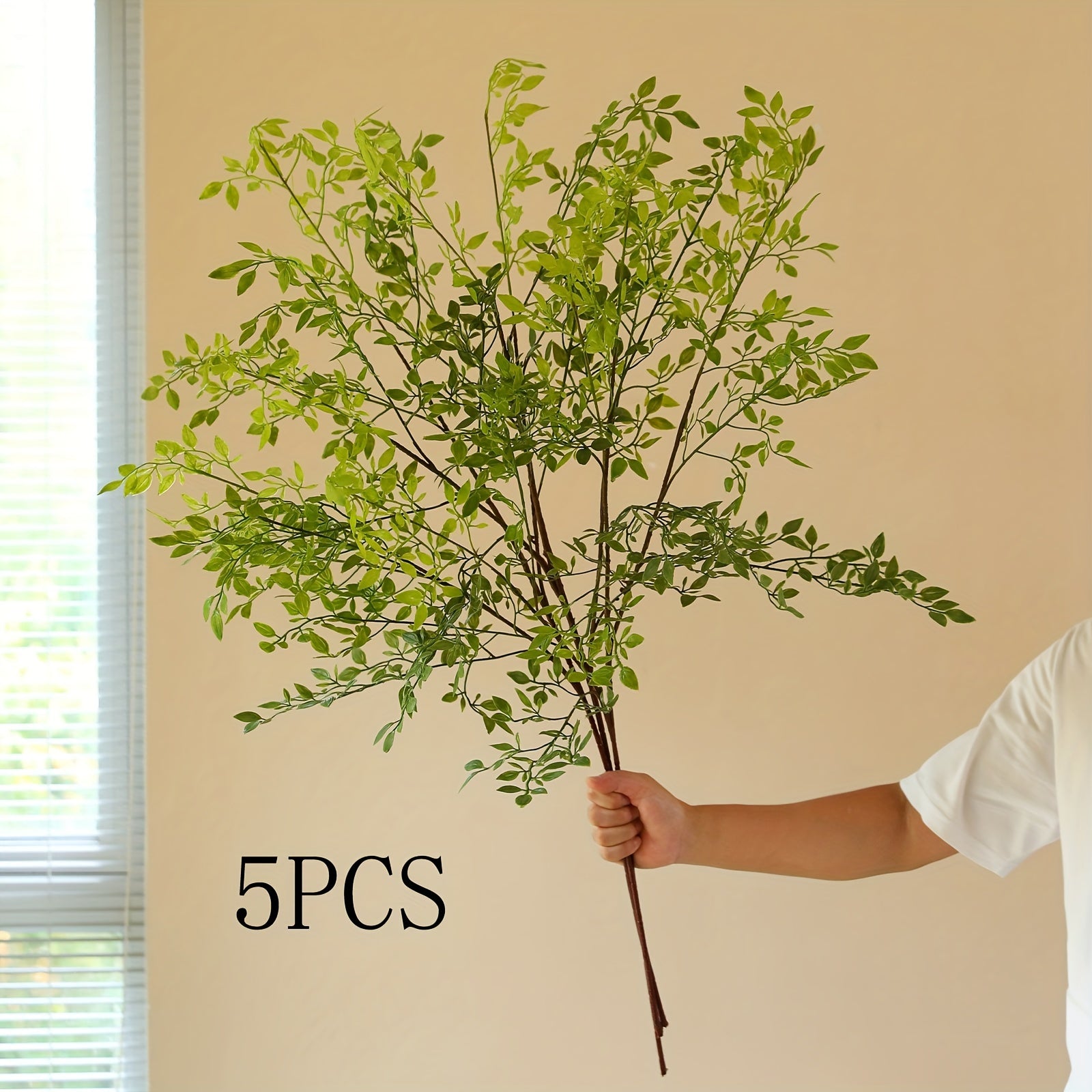 3/5pcs Artificial Green Plant Stems 39.37 Inch Fake Branches for Vase Fillers Fake Banyan Branch Plants for Home Office Party Wedding Decoration, Gathering Occasion