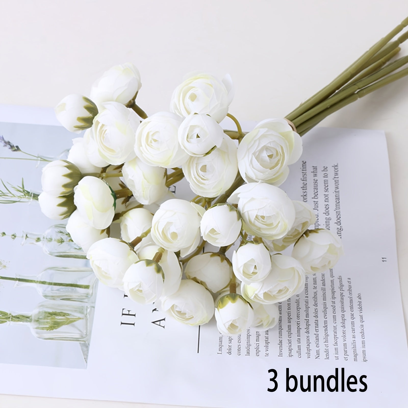 3/5 Bunches of Artificial Mini Rose Camellia Bouquets, Hand-tied Artificial Flowers Brazilian Small Tea Roses, Perfect for DIY Bouquets, Wedding and Party Decorations, Home Office Desk Center Decorations, Outdoor Gardens, Engagement, Valentine&