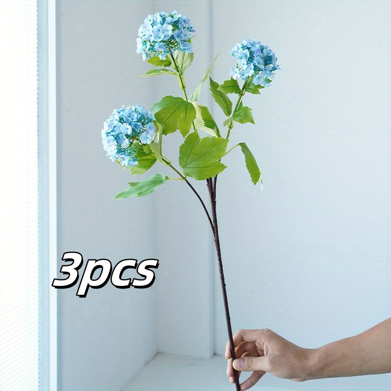 3pcs Classic Style Artificial Hydrangea Flowers, Plastic Floral Swags, Versatile Faux Hydrangeas for Home & Office Decor, with 28" for Wedding, Thanksgiving, Valentine&