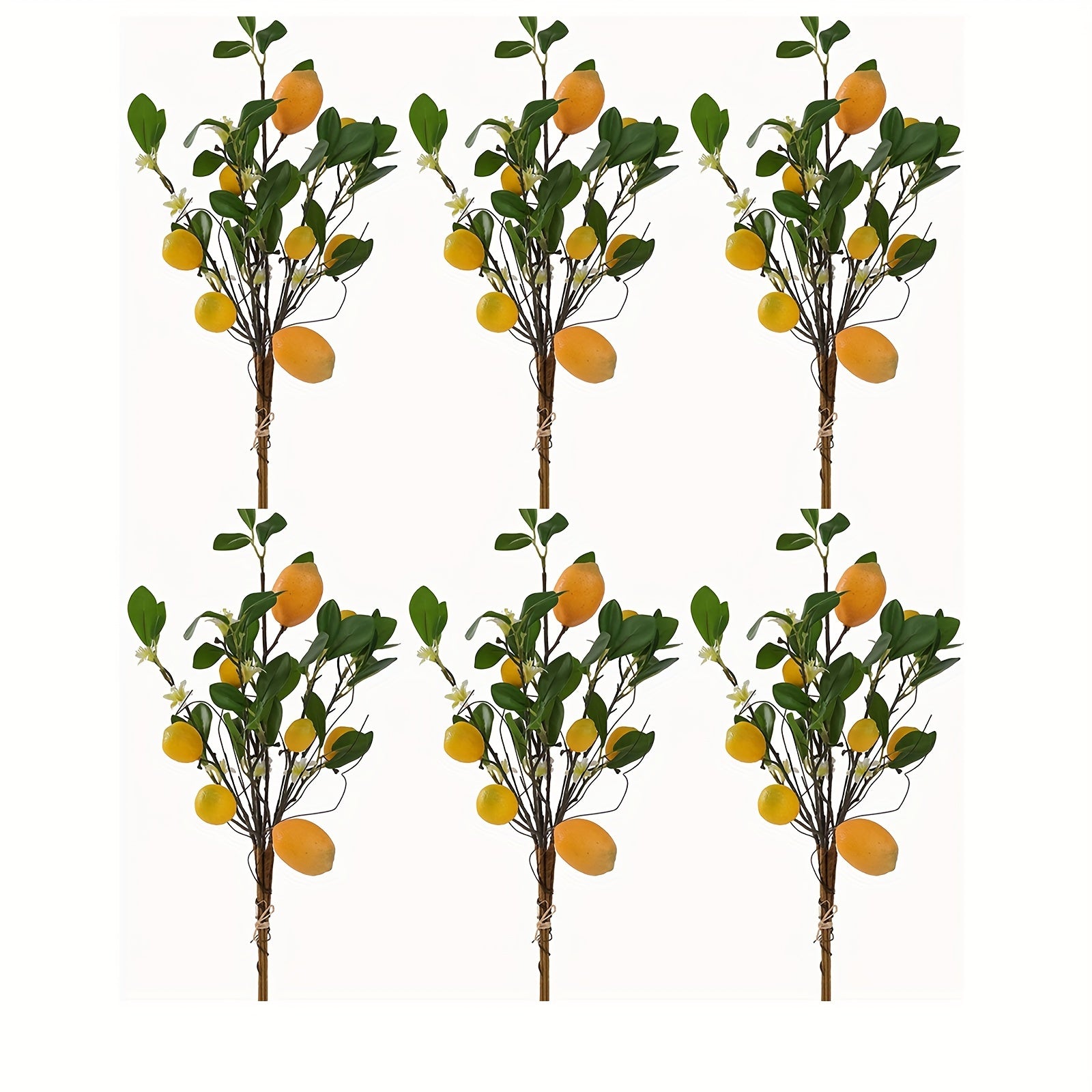 Art Deco Style 1/3/6pcs Artificial Lemon Branches with Green Leaves, 20.4" Plastic Faux Fruit Flowers for Home Office Decor, Seasonal Holiday Themes - Christmas, Valentine&